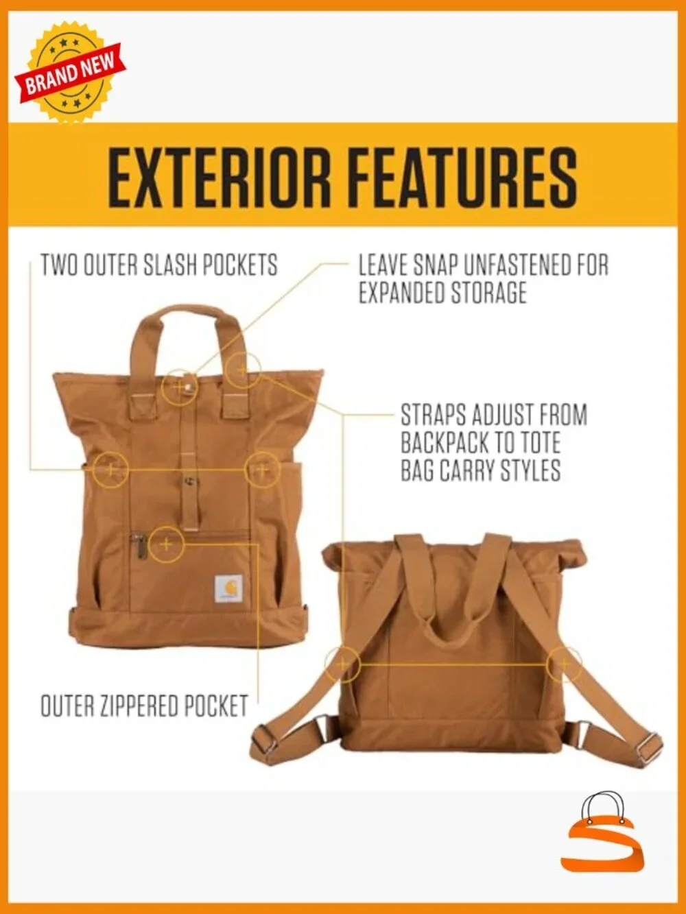 Convertible Backpack Tote Bag, Durable with Laptop Sleeve